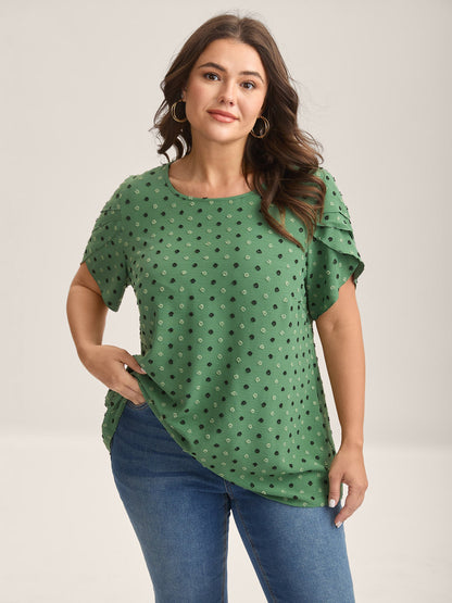 Textured Color Contrast Petal Sleeve Blouse