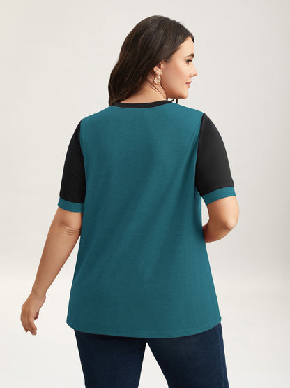 Stretchy Scalloped Lace Color Contrast T-Shirt