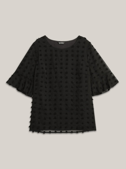 Chiffon Polka Dot Round Neck Shirt