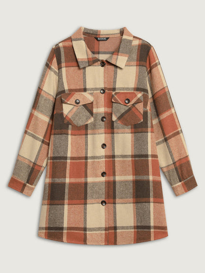 Plaid Chest Pockets Long Jacket