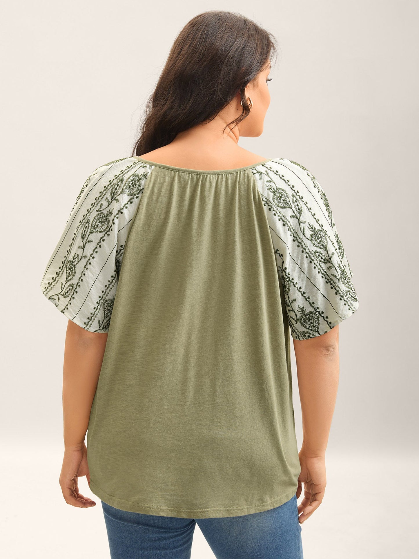 Boho Print Neck Tie Plain Top