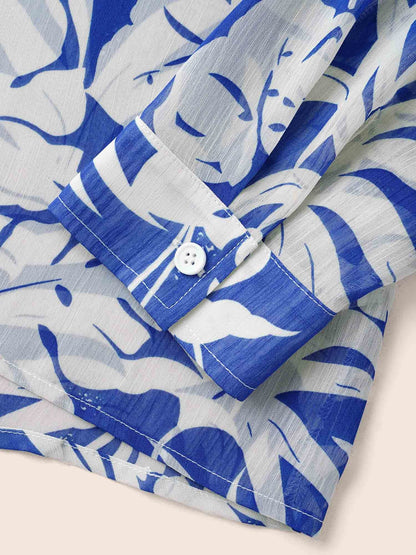 Silhouette Floral Print Shirt Collar Blouse