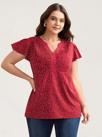 Polka Dot Print Toothpick Pleat Blouse