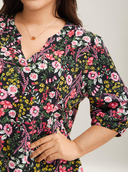 Floral Print Notched Collar Shirt