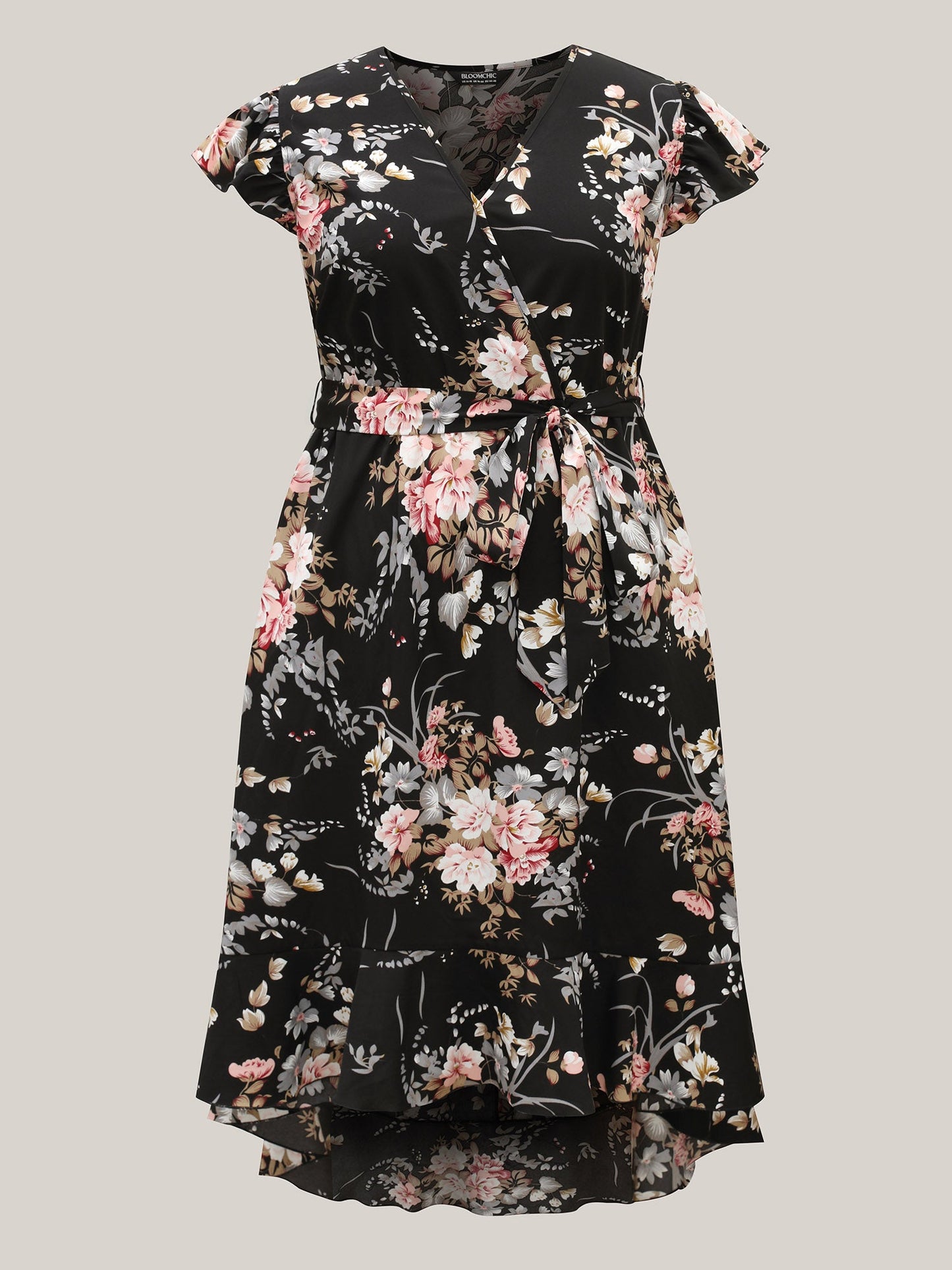 Midnight Blooms Wrap A-Line Midi Dress