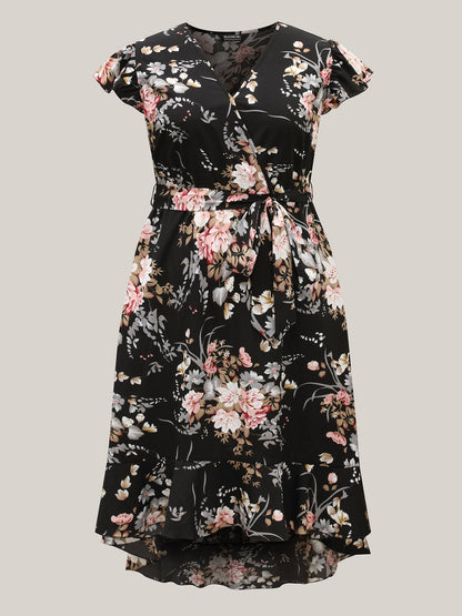 Midnight Blooms Wrap A-Line Midi Dress