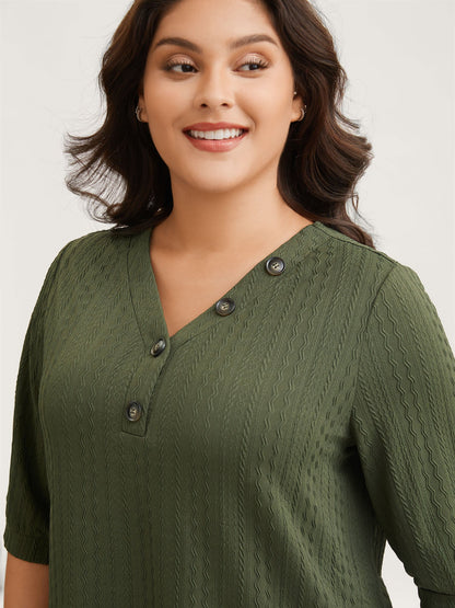 Plain Knit Texture Gathered Top