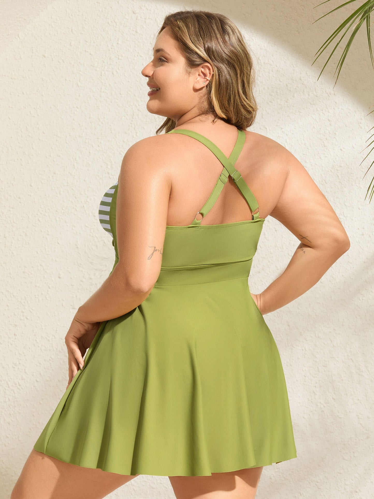 Stripes Patchwork Tie Knot Cross Straps Swim Dress