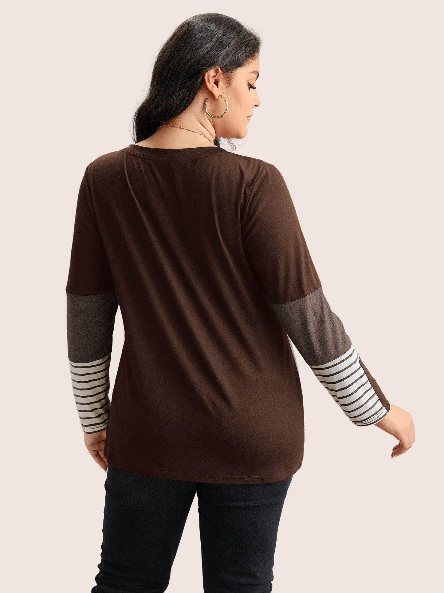 Colorblock Contrast Striped V Neck T-shirt