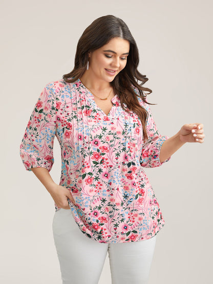 Floral Print Notched Collar Shirt