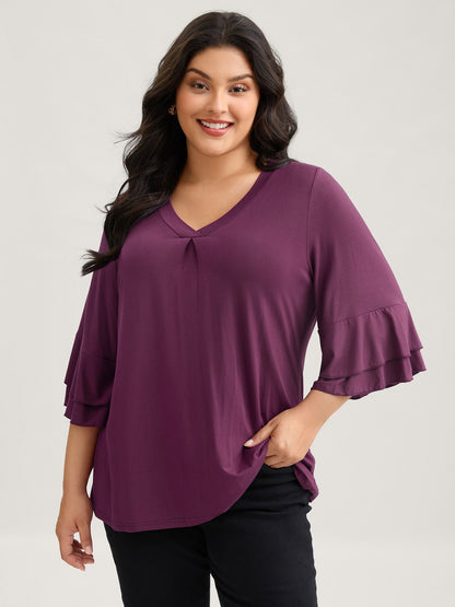 Supersoft Essentials Ruffle Layered Sleeve Pleated T-shirt