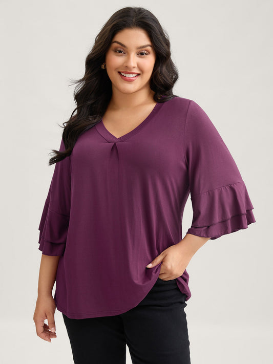 Supersoft Essentials Ruffle Layered Sleeve Pleated T-shirt