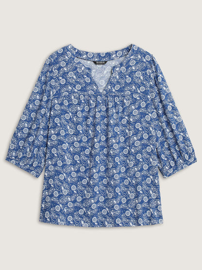 Floral Print Quarter Sleeve Blouse