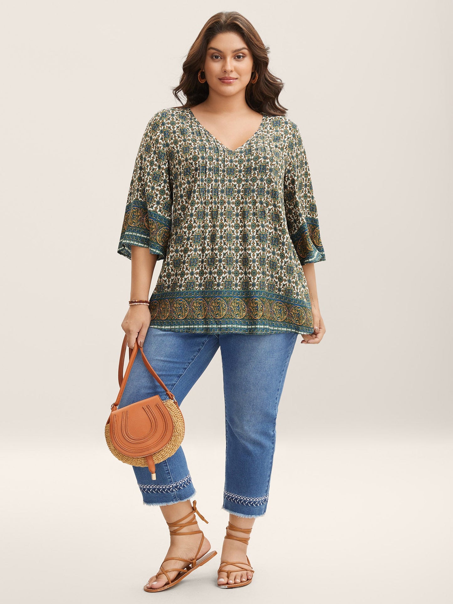 Pin-Tuck Pleat Ornate Print Relaxed Fit Shirt