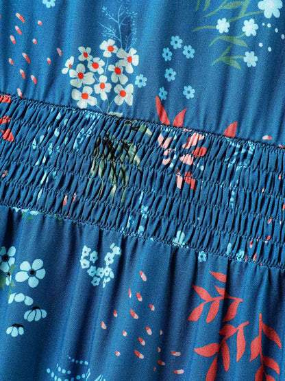 Rayon Playful Floral Shirred Midi Dress