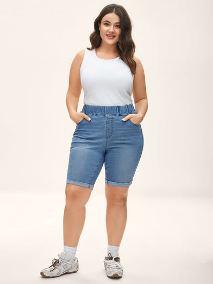 Pull-On Stretchy Waist Denim Shorts