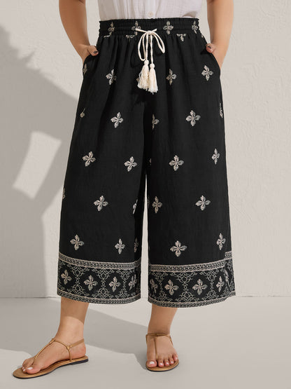 Boho Print Color Contrast Wide-Leg Pants