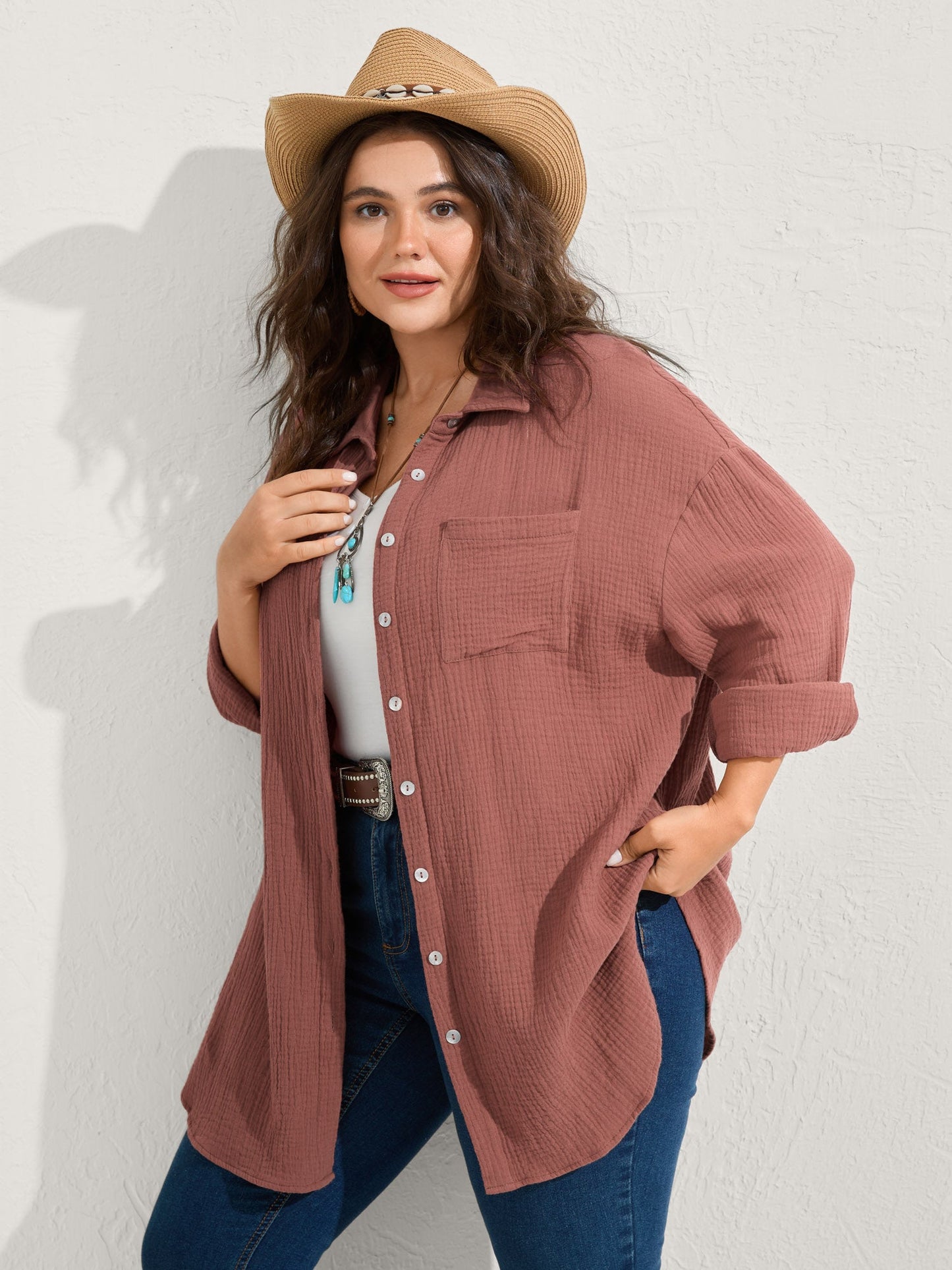 Pure Cotton Long Button Down Jacket