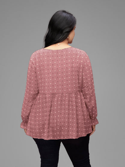 Textured Dot Elastic Cuffs A-line Blouse