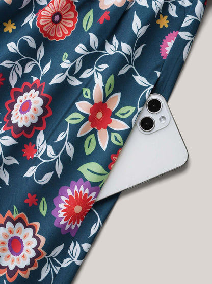 Floral Print Stretchy-Waist Pockets Maxi Dress