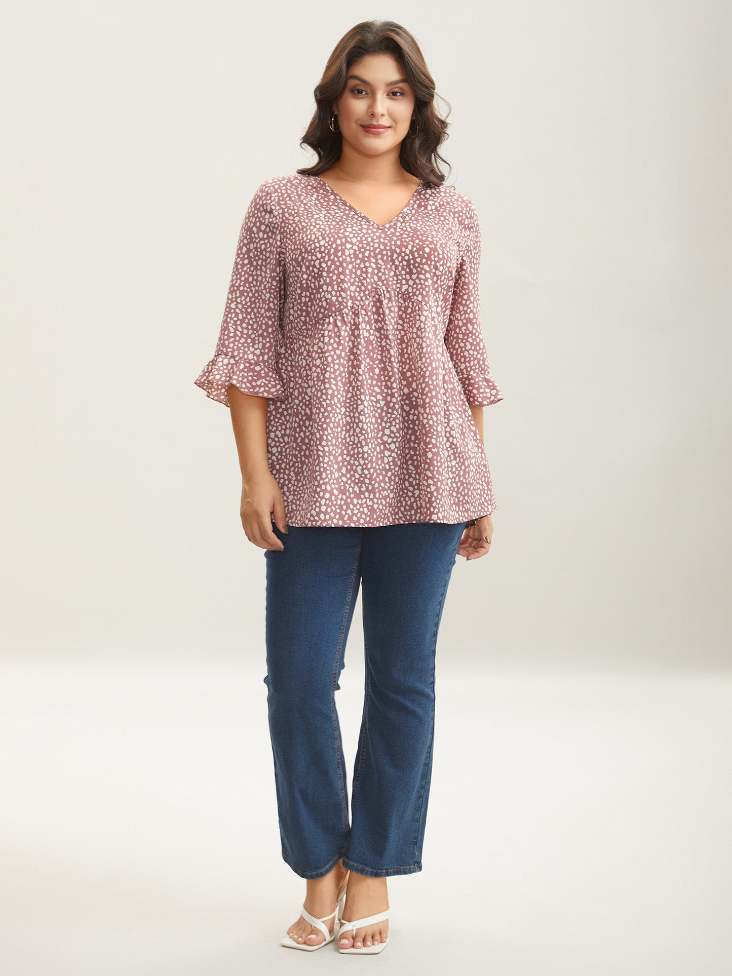 Leopard Print Ruffled Detail V-Neck Blouse