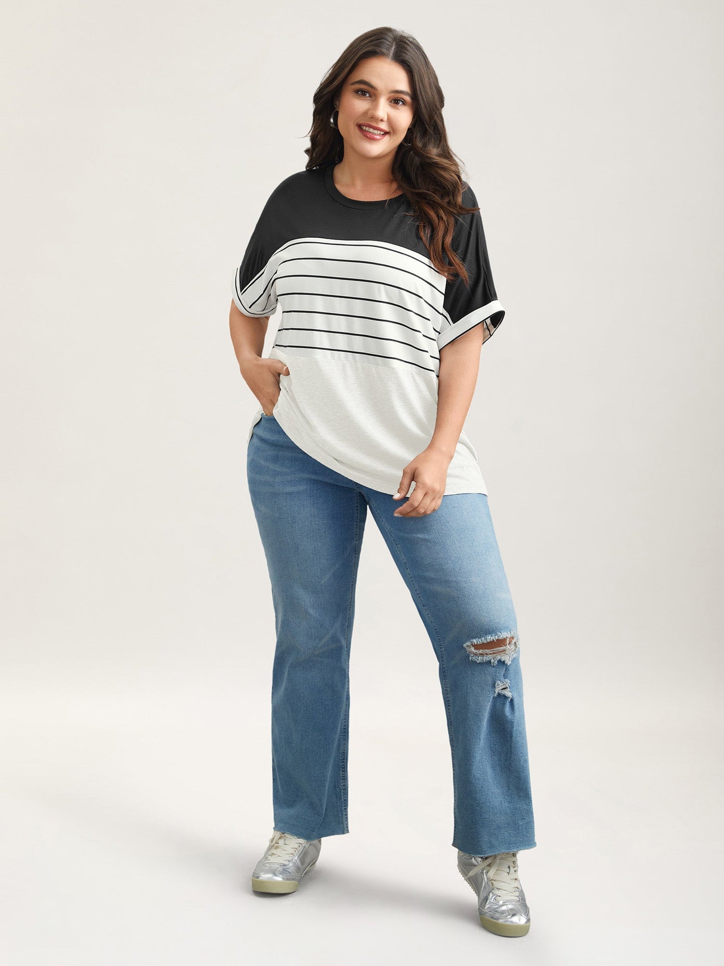 Color-Block Stretchy Stripes T-Shirt