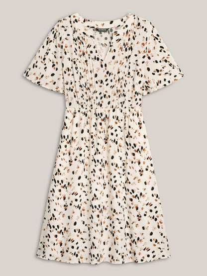 Rayon Toothpick Pleat Leopard Print Midi Dress