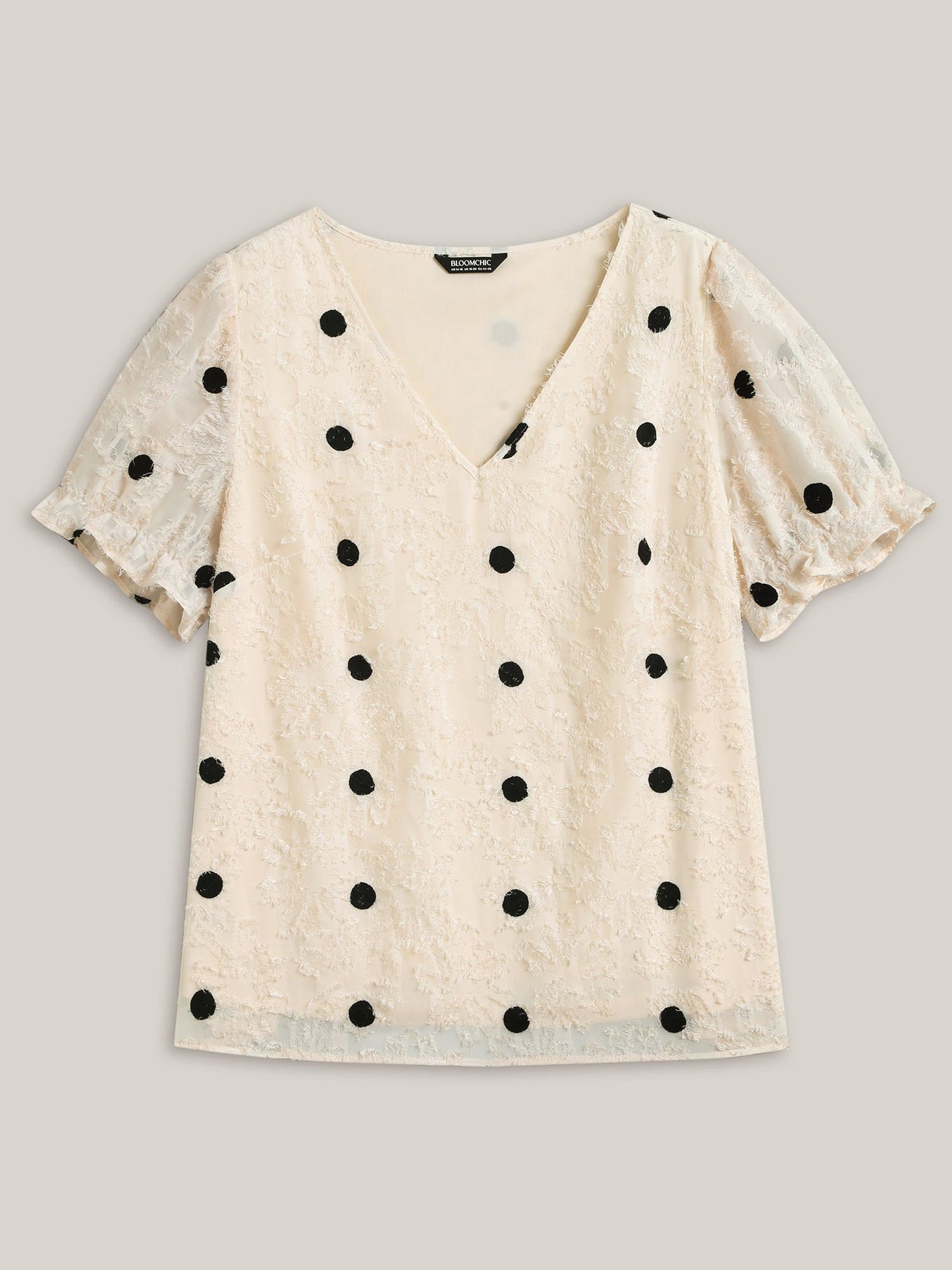 Textured Dots V-Neck Puff Sleeve Blouse