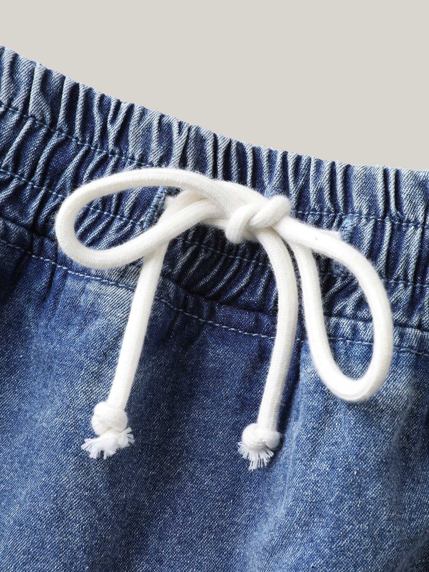 Pull-On Drawstring Denim Skort