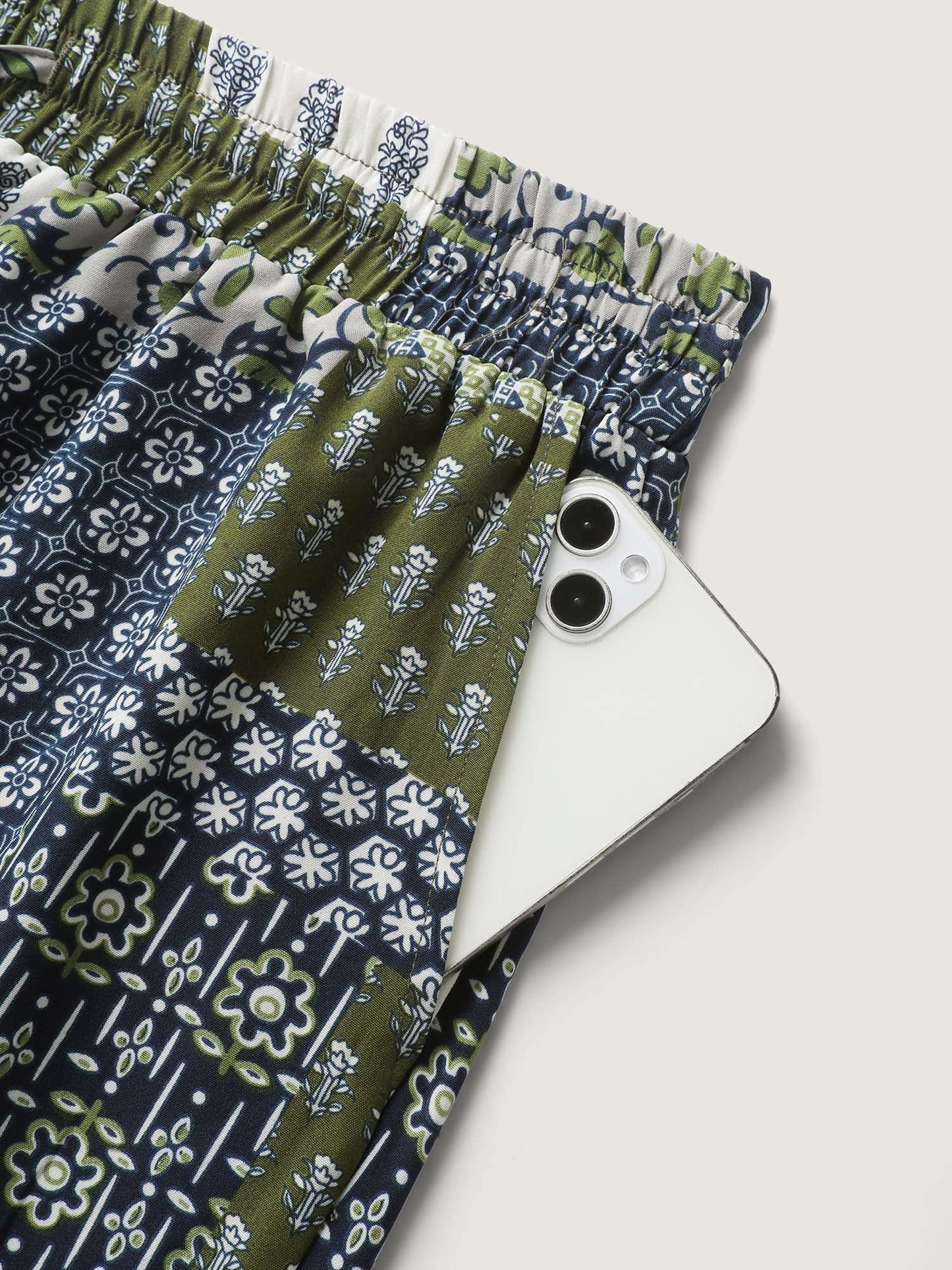 Floral Collage Drawstring Wide-Leg Pants