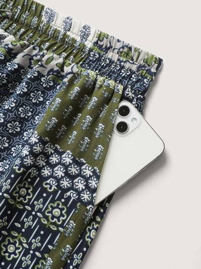 Floral Collage Drawstring Wide-Leg Pants