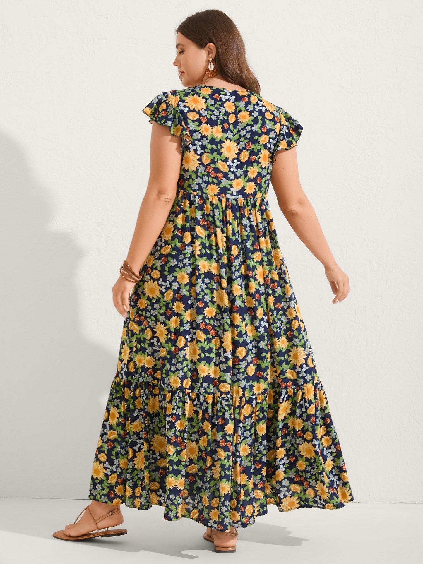 Sweet Floral Lace Trim Tiered Maxi Dress