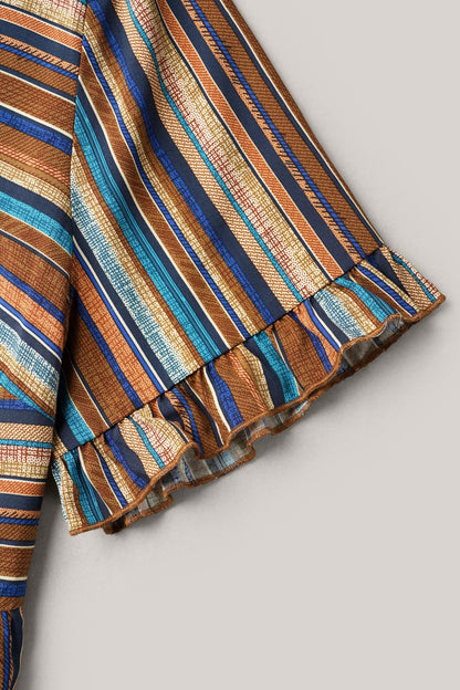 Striped V-Neck Peplum Shirt