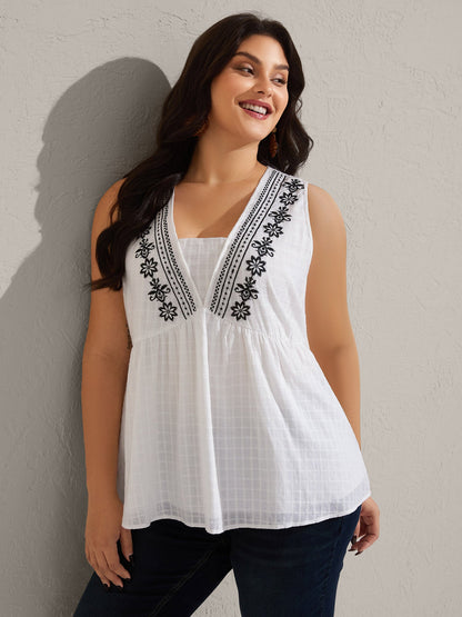 Pure Cotton Jacquard Embroidered Tank Top