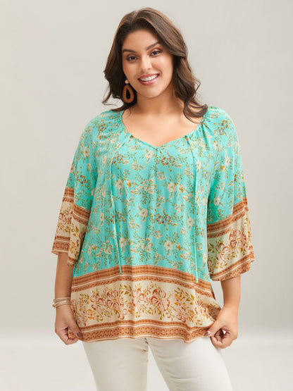 Boho Print Neck Ties Relaxed Fit Shirt