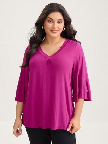 Supersoft Essentials Ruffle Layered Sleeve Pleated T-shirt