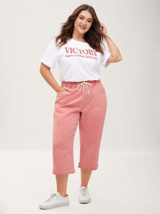 Waist Drawstring Rolled Hem Jeans