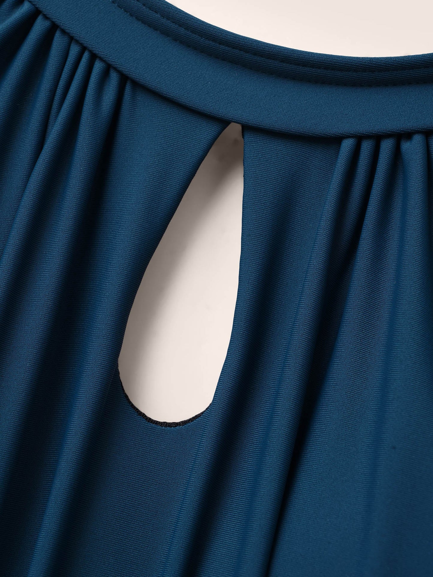 Solid Keyhole Elastic Waist Gathered One Piece Swimsuit