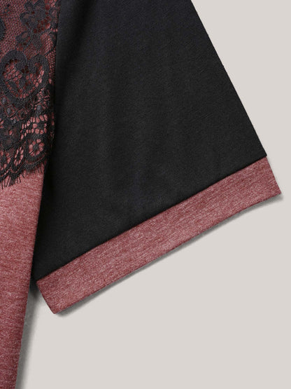 Stretchy Scalloped Lace Color Contrast T-Shirt