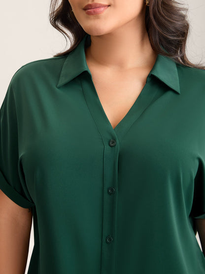 Rolled Hem Sleeve Collar Plain Blouse