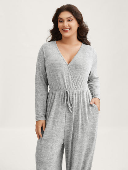Elastic Waist Overlap Collar Lounge Jumpsuit