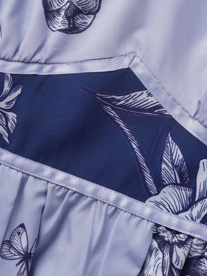 Boho Print Heart Neckline Ruffle Sleeve Maxi Dress