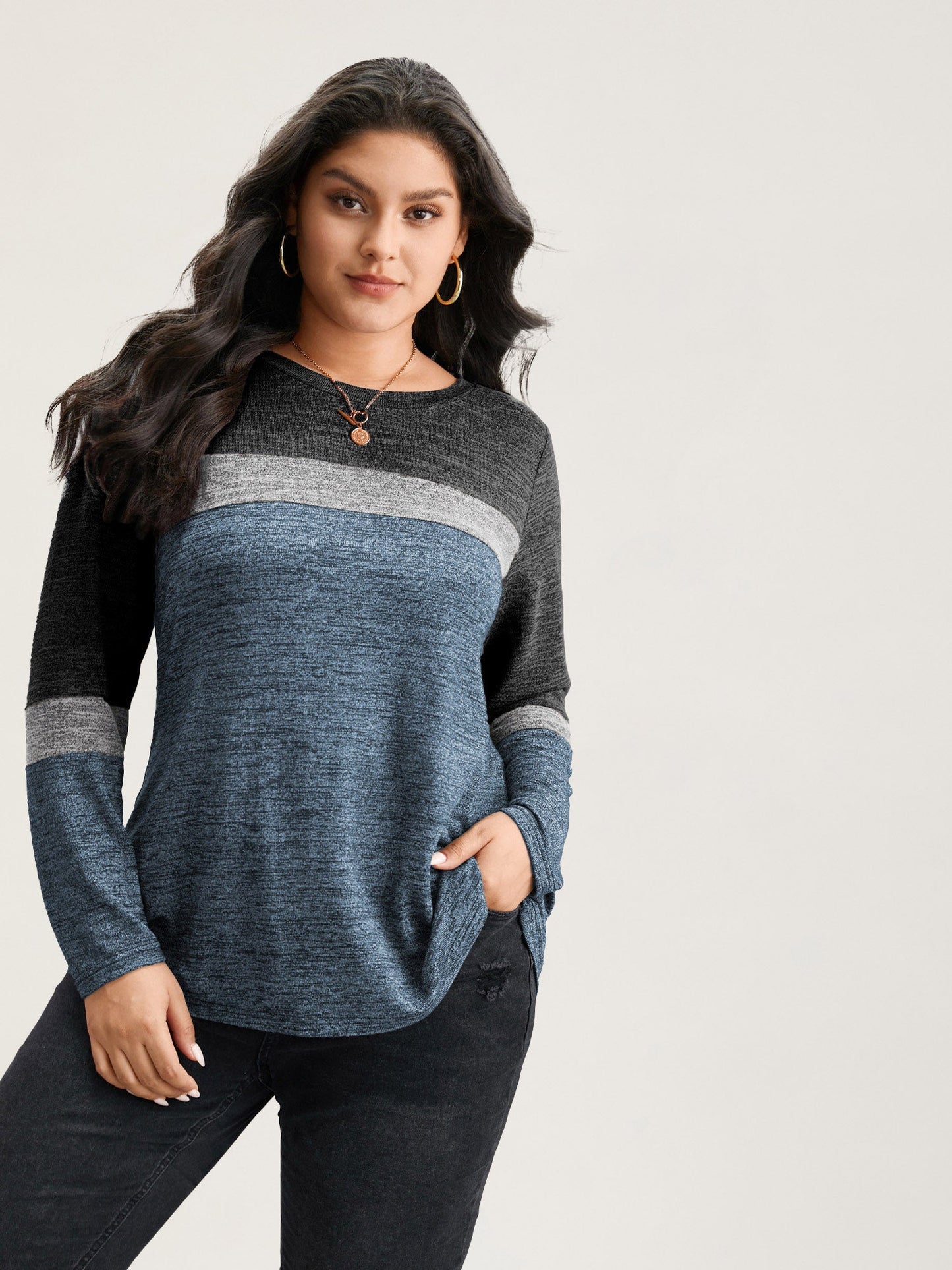 Heather Colorblock Contrast Crew Neck T-shirt