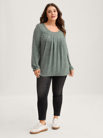 Round Neck Heather Pleated T-shirt