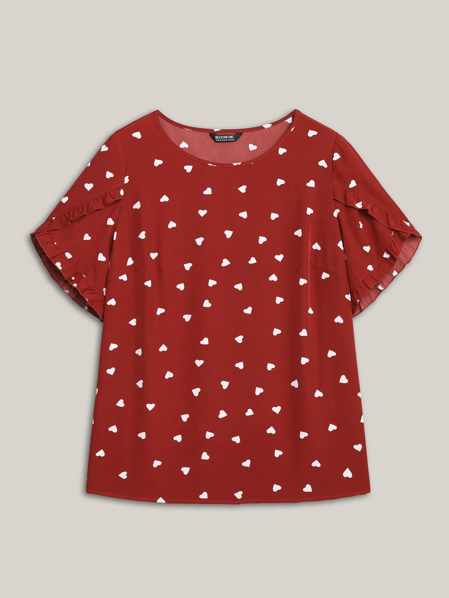 Ruffled Overlap Sleeve Heart Pattern Blouse