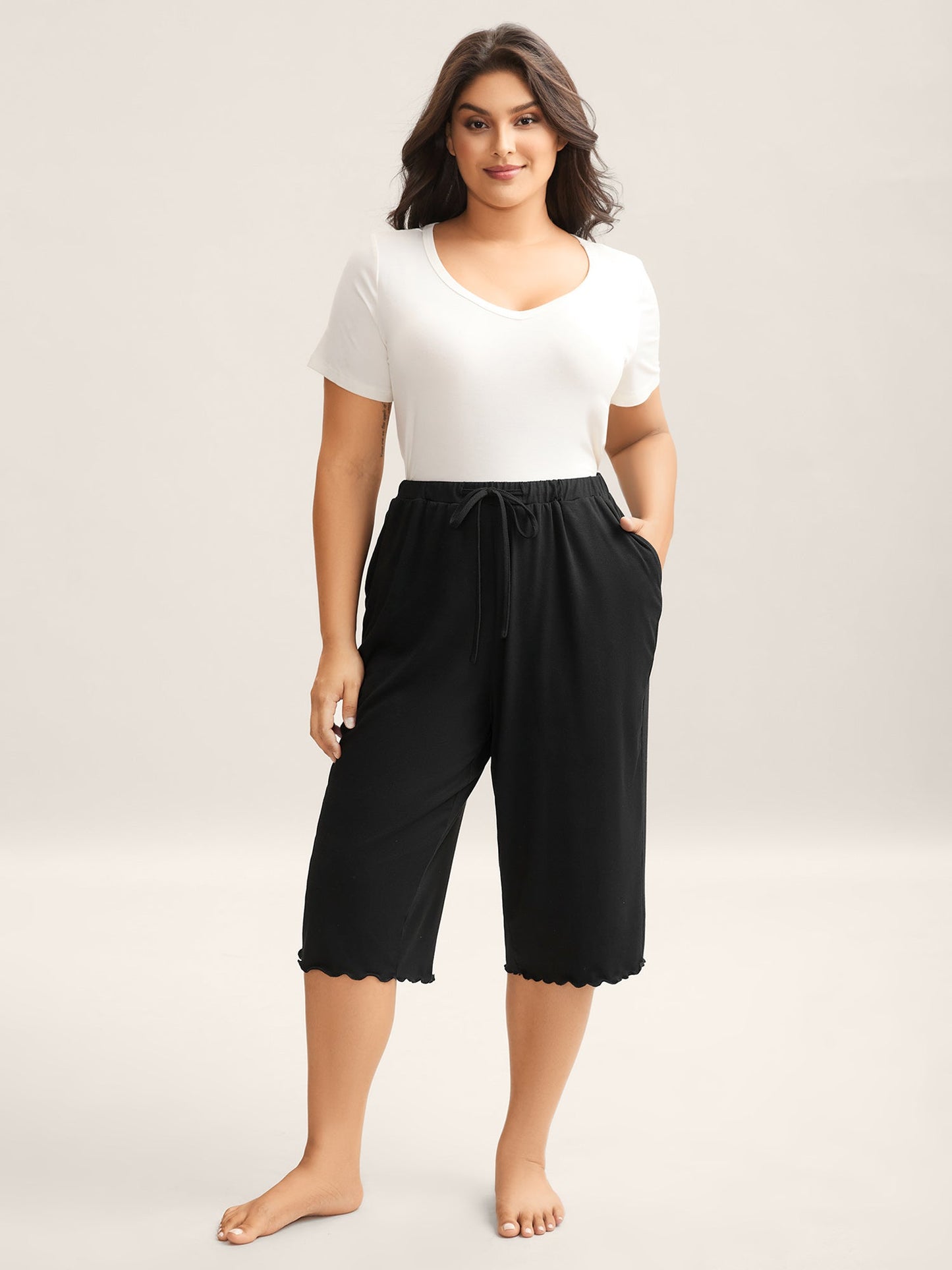 Supersoft Scalloped Hem Straight-Fit Lounge Bottoms
