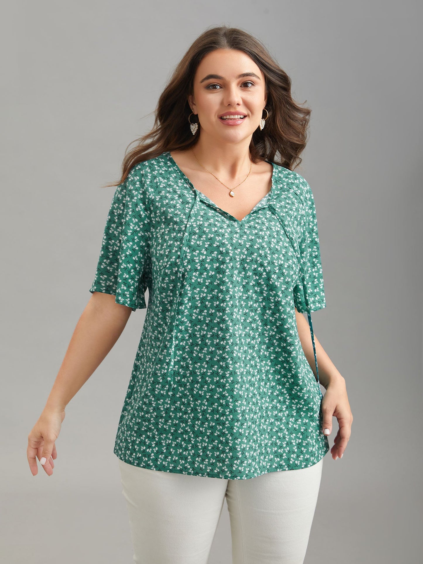 Ditsy Floral Print Half Sleeve Shirt