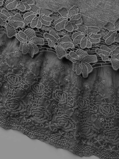 V Neck Lace Panel Jersey Top