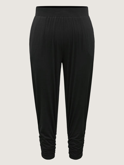 Stretchy Straight-Leg Gathered Hem Pants