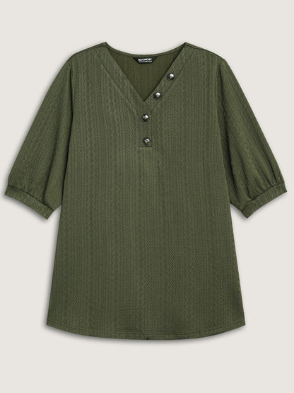 Plain Knit Texture Gathered Top
